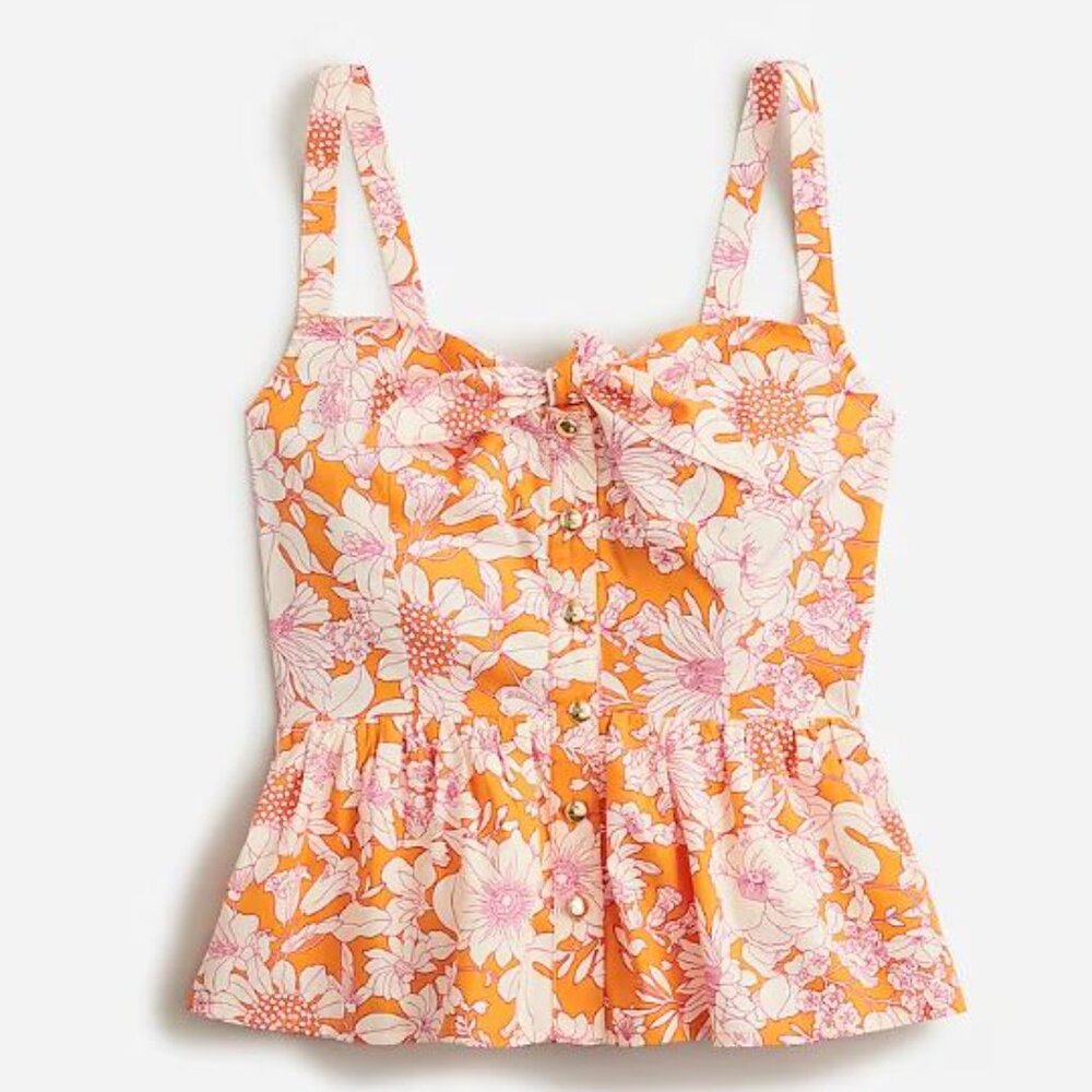 NWT J. CREW Tie-front button-up peplum top in floral cotton poplin Size 10